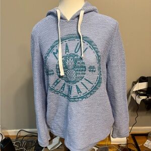 Blue Hoodie with Maui Hawaii Graphic Print. Beachwear.